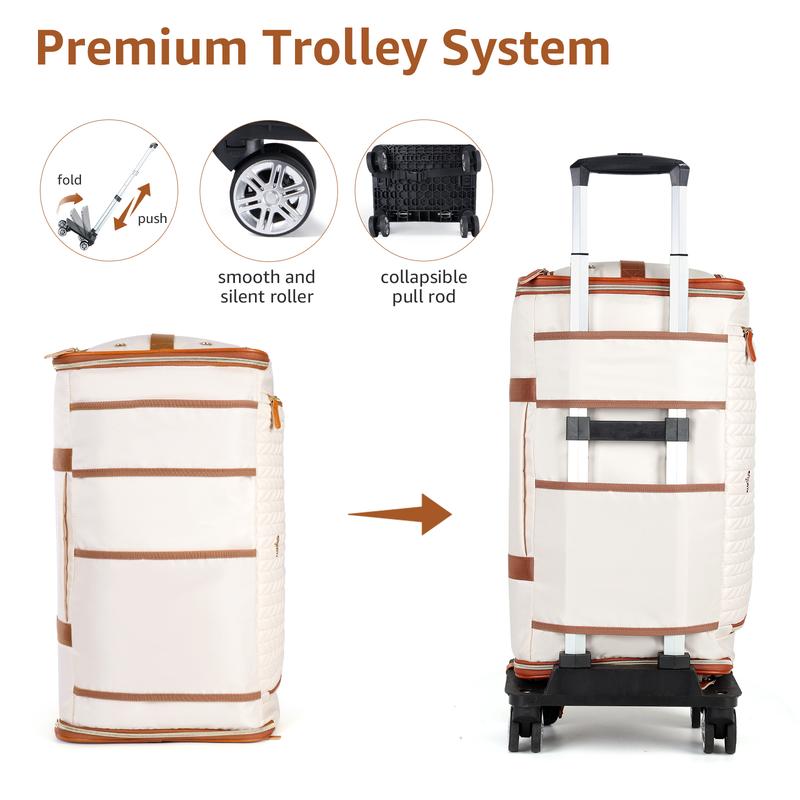 Rolling Garment Bag for Women - Convertible Carry On Duffle Bag with Wheels for Travel - Apricot duffel bag