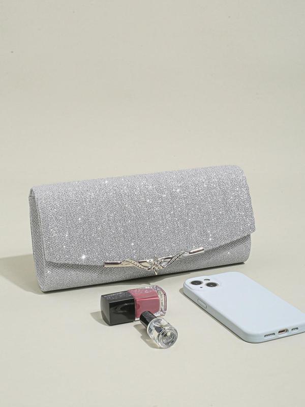 Elegant Glitter Evening Bag for Women, Fashionable Clutch Purse with Detachable Chain for Party, Casual Trendy Versatile High-quality Daily Commuting Bag