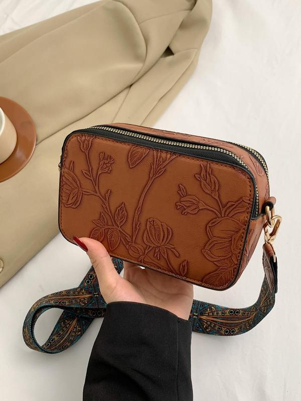 Women's Fashionable Floral Pattern Crossbody Bag, Casual PU Leather Zipper Shoulder Bag for Daily Used, Trendy Versatile High-quality Daily Commuting Bag