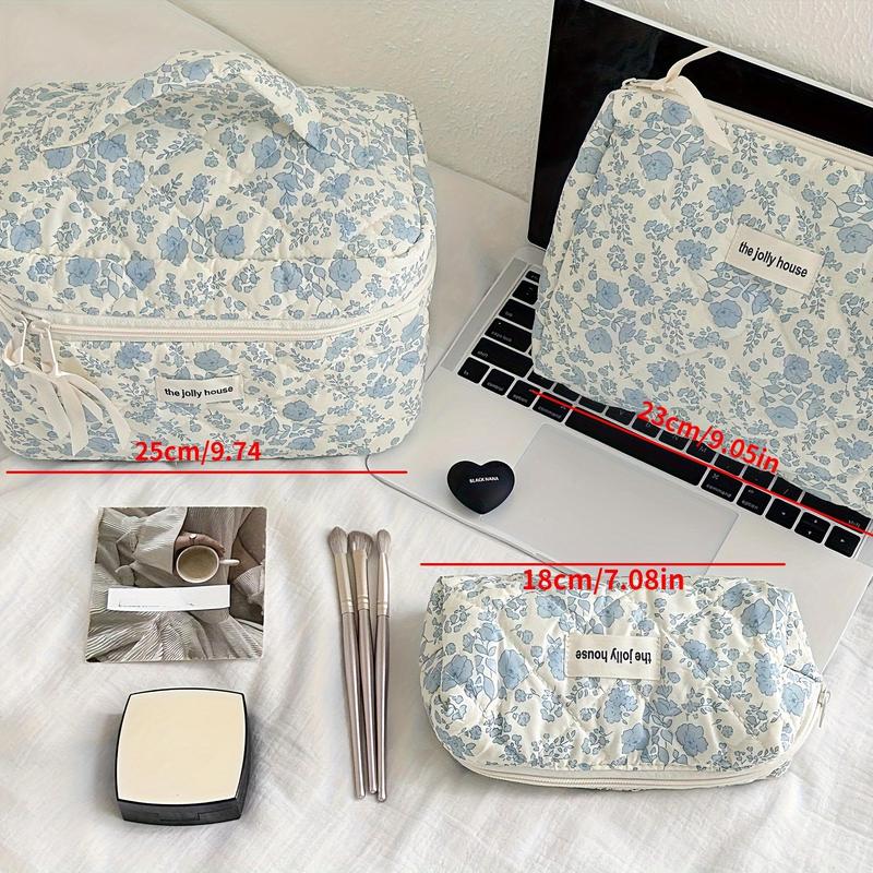 Floral Pattern Makeup Bag, Christmas Gift, Large Capacity Cosmetics Storage Bag, Portable Makeup Organizer, Versatile Storage Bag for Travel, Gym, Office, Home