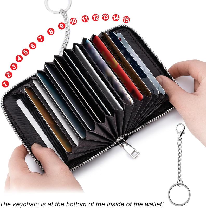 Credit Card Holder RFID Wallet,Women Small Card Wallet Leather Organizer Case,Pocket Business Card Case with Zipper & Keychain()