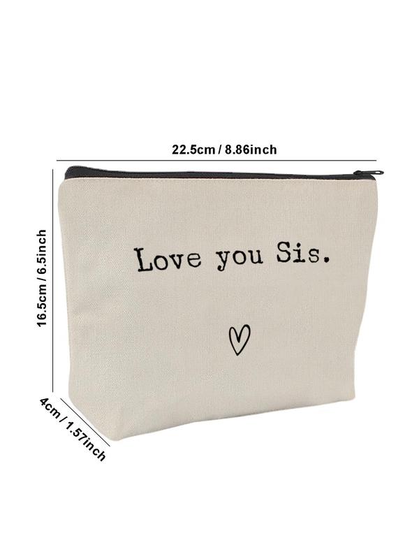 Letters & Heart Print Makeup Bag Set, Zipper Large Capacity Makeup Bag, Toiletry Bag, Gift for Friend, Makeup Bag for Best Friends