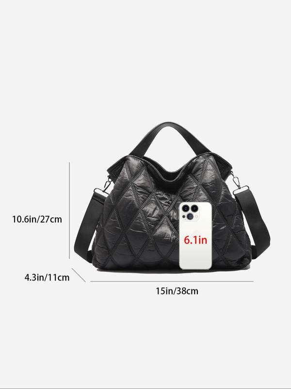 Women's Geometric Quilted Puffer Tote Bag, Fashionable Shoulder Bag for Daily Used, Casual Trendy Versatile High-quality Daily Commuting Bag