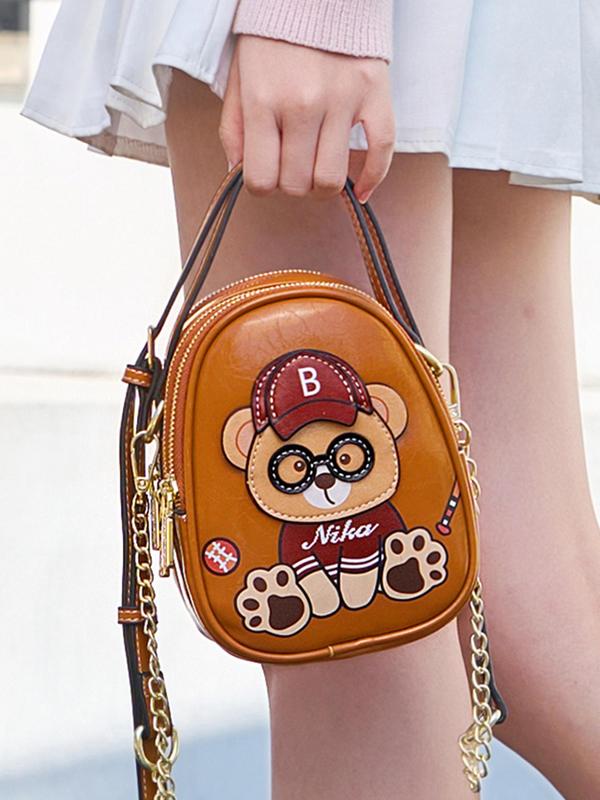 Women's Cute Cartoon Bear Design Clutch Bag, Fashionable Patched Design PU Leather Clutch Bag for Daily Used, Casual Trendy Versatile High-quality Daily Commuting Bag