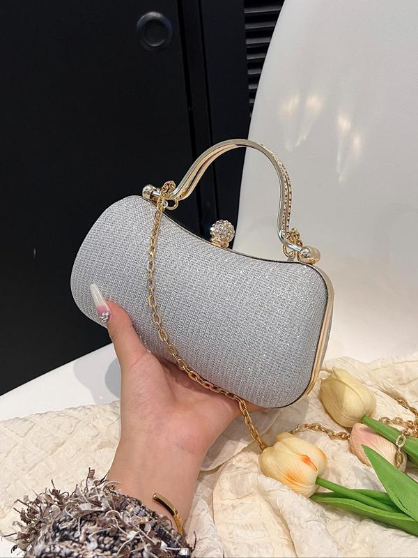 Women's Elegant Glitter Evening Bag,  Trendy Exquisite Chain Strap Rhinestone Decorated Clutch Bag, Fashionable Bag for Party Decoration