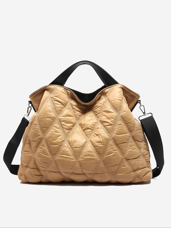 Women's Geometric Quilted Puffer Tote Bag, Fashionable Shoulder Bag for Daily Used, Casual Trendy Versatile High-quality Daily Commuting Bag