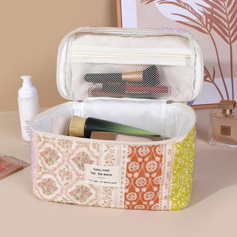 Quilted Makeup Storage Bag Set, 3 Counts set Large Capacity Cosmetic Bag with Handle, Zipper Makeup Organizer Pouch, Portable Makeup Tool for Home & Travel