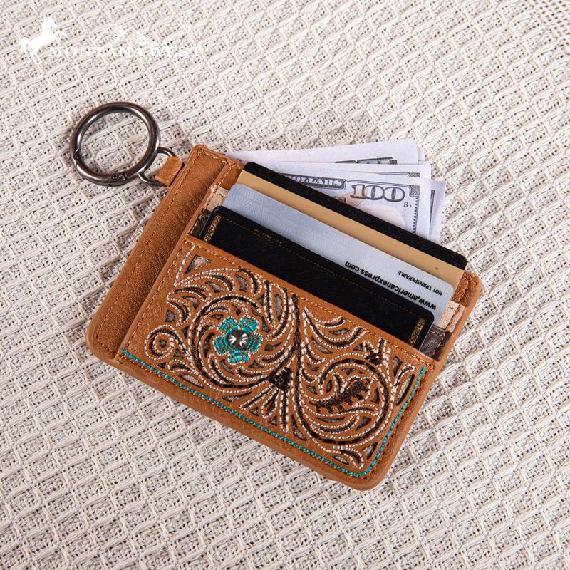 Montana West Western Card Holder Wallet for Women Tooling Card Case Wallet with Keychain