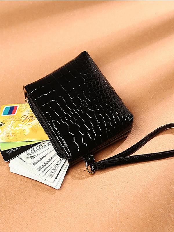 Women's Crocodile Embossed Zipper Short Wallet, Casual PU Leather Coin Purse For Daily Used, Multiple Slots Card Holder