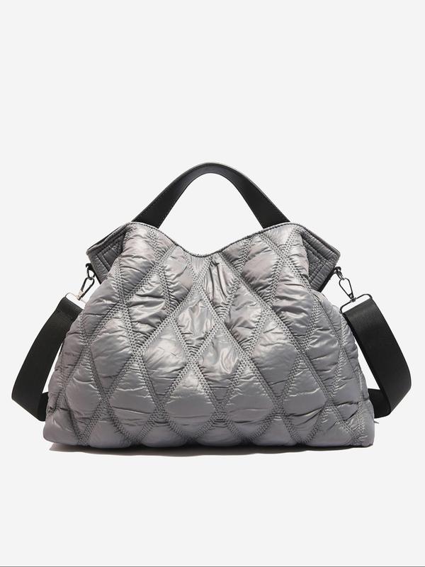 Women's Geometric Quilted Puffer Tote Bag, Fashionable Shoulder Bag for Daily Used, Casual Trendy Versatile High-quality Daily Commuting Bag