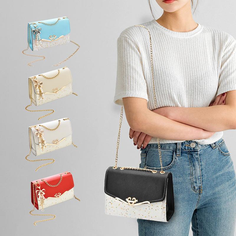 Chic Chain Shoudler Bag for Women Trendy Sequin Flap Crossbody Bag Aesthetic Pattern Satchel Bag Convenient Purse for Daily Use