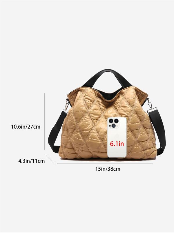 Women's Geometric Quilted Puffer Tote Bag, Fashionable Shoulder Bag for Daily Used, Casual Trendy Versatile High-quality Daily Commuting Bag