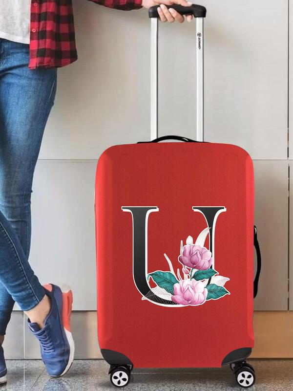 Fashion Letter & Floral Pattern Luggage Cover, Elastic Baggage Cover, Travel Accessories, Dust Trolley Case Protective Case for 29-32 Inch Suitcase