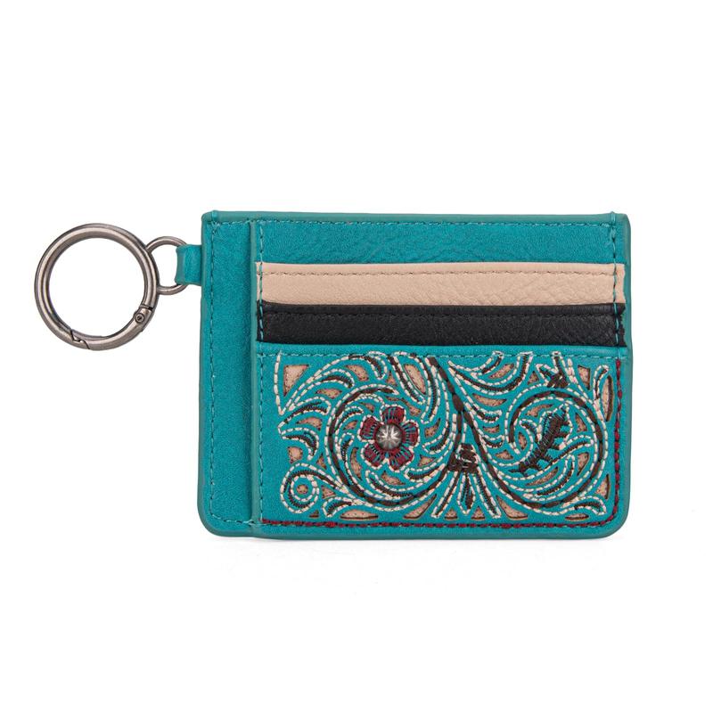 Montana West Western Card Holder Wallet for Women Tooling Card Case Wallet with Keychain