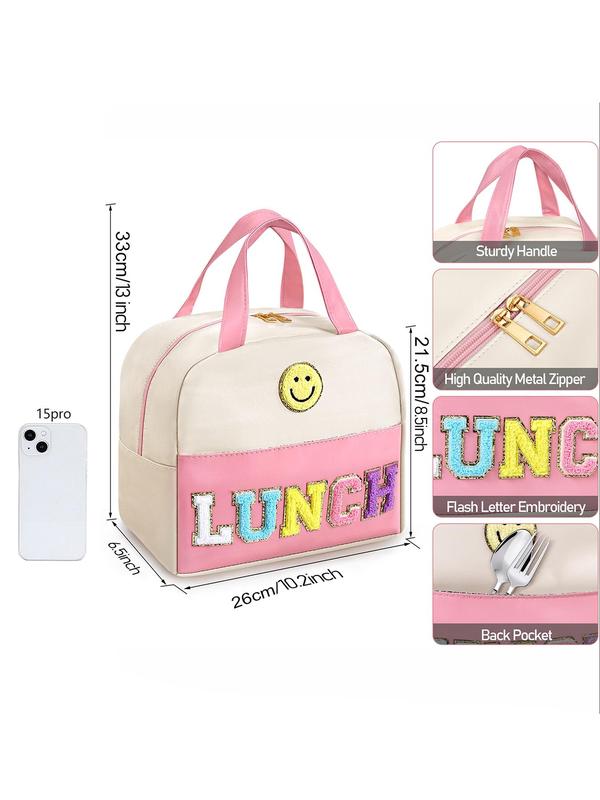 2024 New Style Letter Pattern Design Color Block Lunch Bag, Cute Style Lunch Box for Women & Girls, Casual Lunch Bag for School Office Outdoor Camping