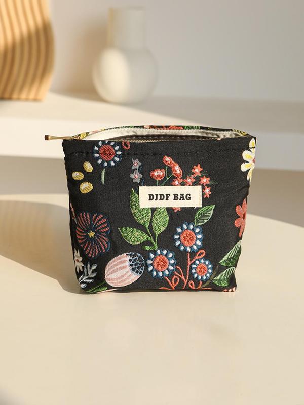 Floral Pattern Makeup Bag, Portable Zipper Makeup Bag, Versatile Storage Bag for Travel, Dormitory, Office, Home