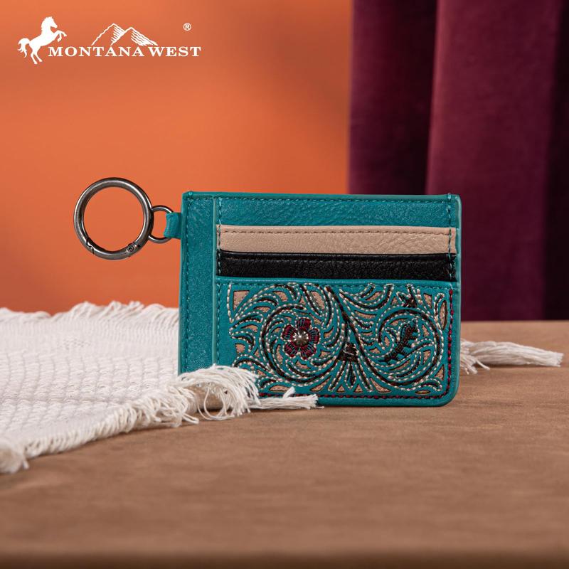 Montana West Western Card Holder Wallet for Women Tooling Card Case Wallet with Keychain