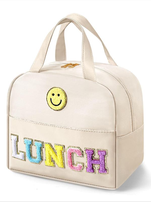 2024 New Style Letter Pattern Design Color Block Lunch Bag, Cute Style Lunch Box for Women & Girls, Casual Lunch Bag for School Office Outdoor Camping