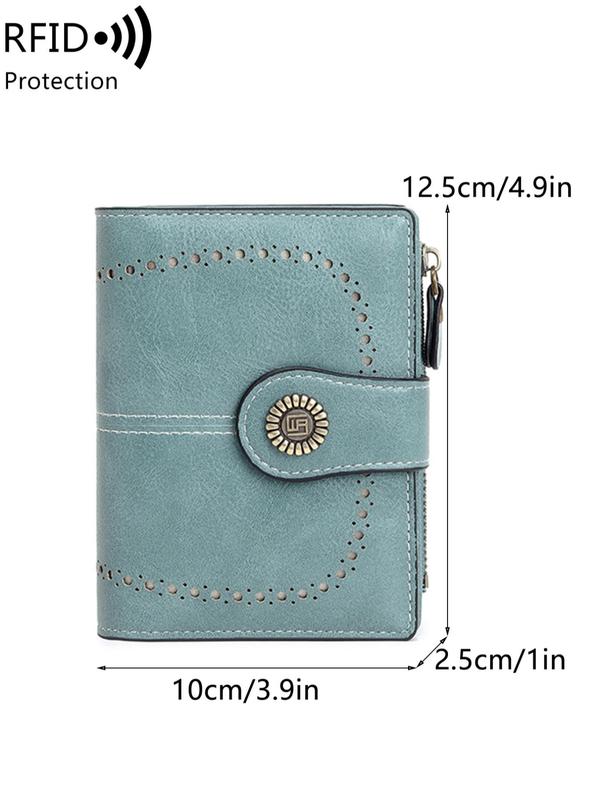 Women's Elegant Rfid Anti-theft Bifold Wallet,  Vintage Multi-card Zipper Buckle Wallet, Retro Multi-functional Short Small Wallet, Casual Trendy Versatile High-quality Daily Wallet