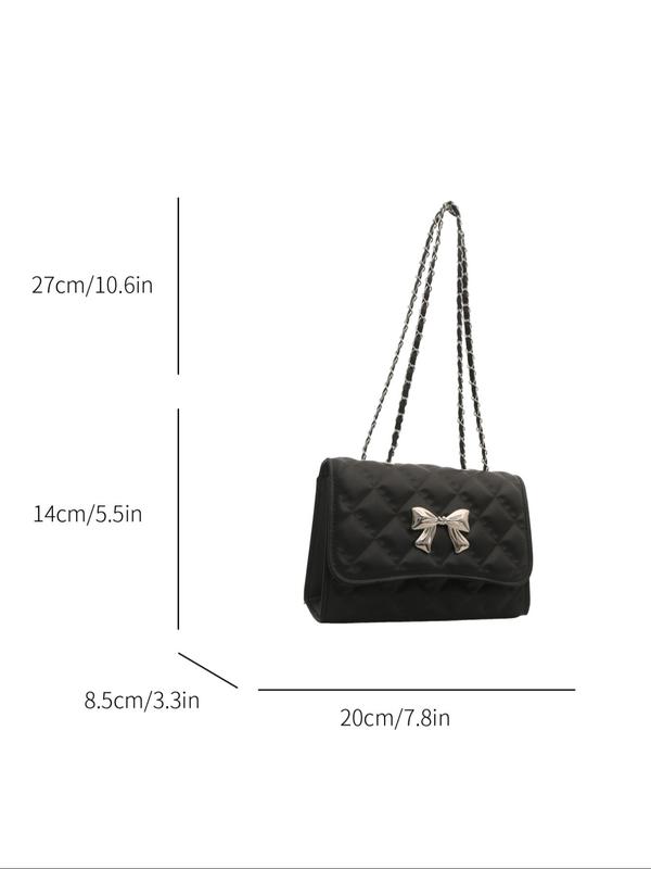 Women's Bow Decorated Quilted Shoulder Bag, Fashionable Solid Color Chain Strap Shoulder Bag for Daily Used, Casual Trendy Versatile High-quality Daily Commuting Bag