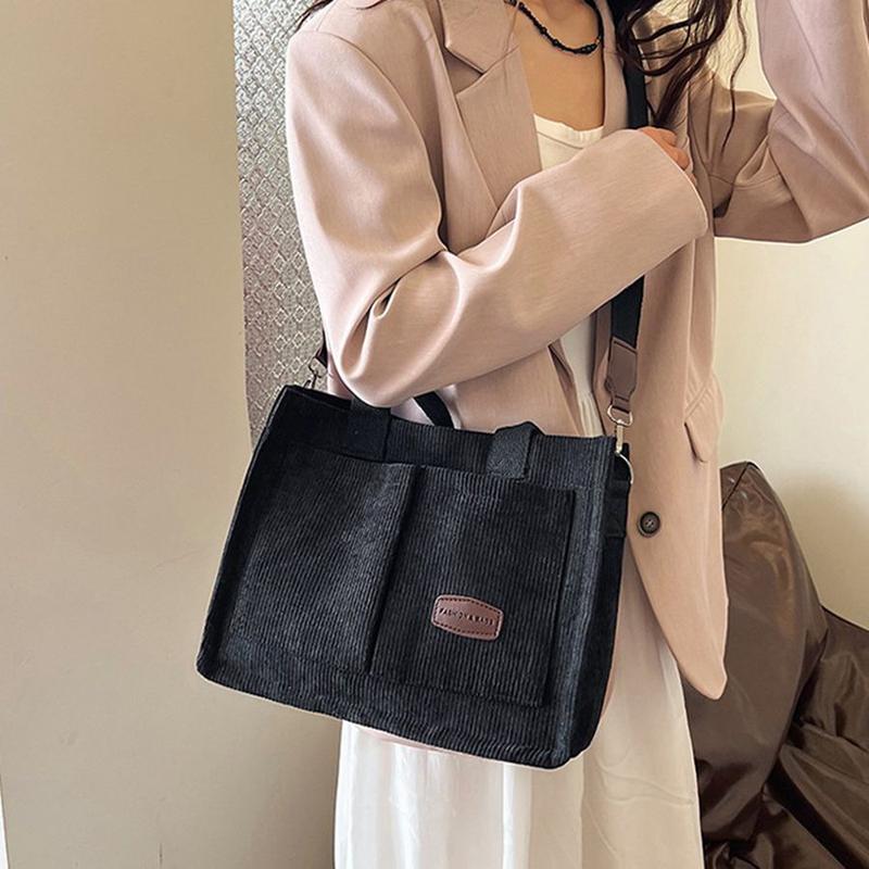 Solid Color Corduroy Totebag for Women Fashion Crossbody Bag Multifunctional Stylish Handbag Multi Pocket Shoulder Bag & Purse