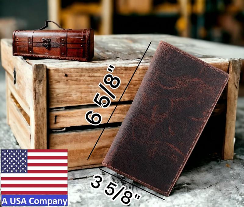 Men's RFID Vintage Look Genuine Leather Long Bifold Wallet Checkbook Wallets,hard wax crunch,240-52