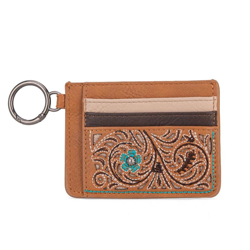 Montana West Western Card Holder Wallet for Women Tooling Card Case Wallet with Keychain