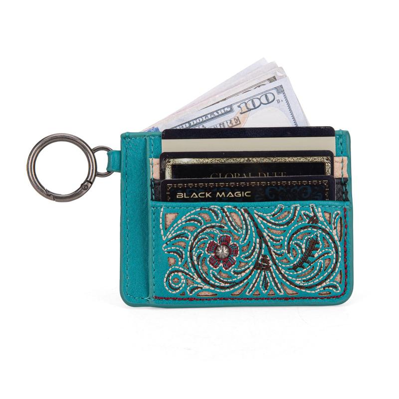 Montana West Western Card Holder Wallet for Women Tooling Card Case Wallet with Keychain