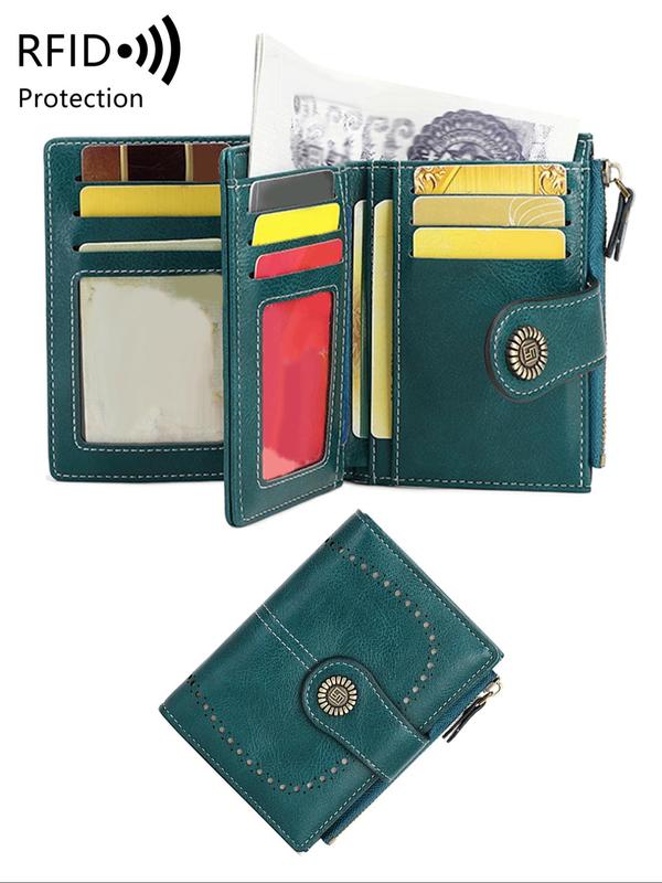 Women's Elegant Rfid Anti-theft Bifold Wallet,  Vintage Multi-card Zipper Buckle Wallet, Retro Multi-functional Short Small Wallet, Casual Trendy Versatile High-quality Daily Wallet