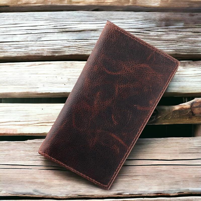 Men's RFID Vintage Look Genuine Leather Long Bifold Wallet Checkbook Wallets,hard wax crunch,240-52