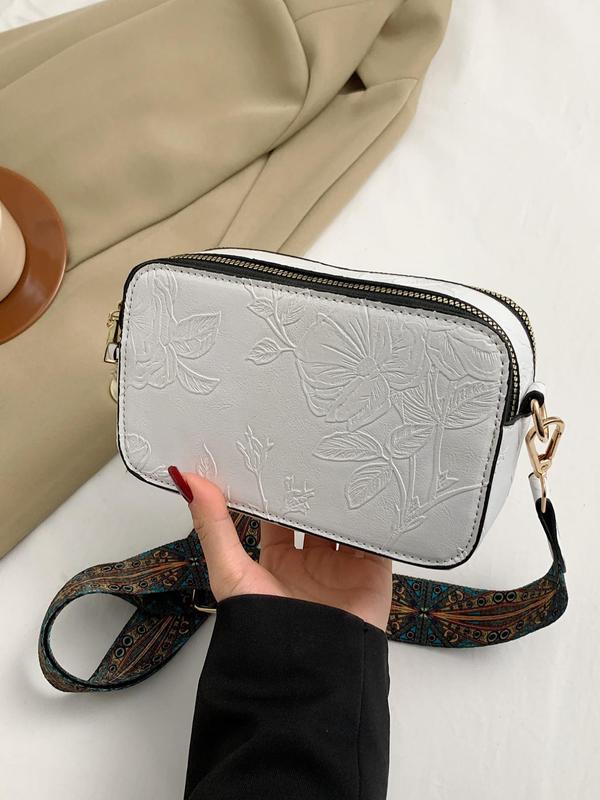 Women's Fashionable Floral Pattern Crossbody Bag, Casual PU Leather Zipper Shoulder Bag for Daily Used, Trendy Versatile High-quality Daily Commuting Bag