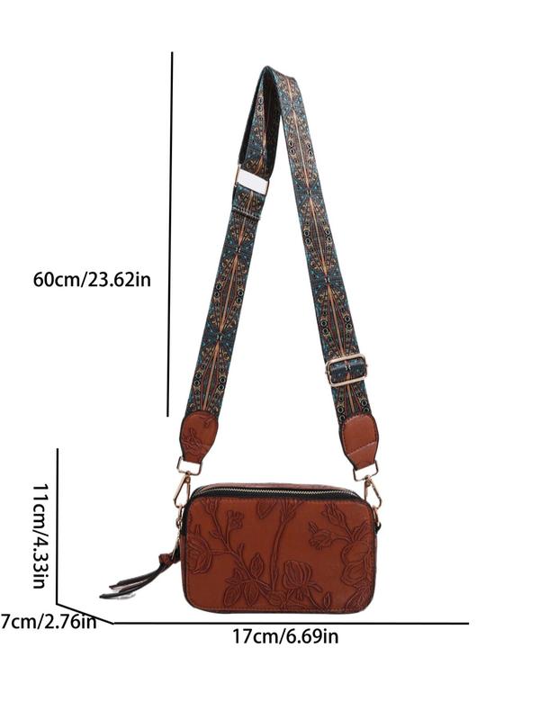 Women's Fashionable Floral Pattern Crossbody Bag, Casual PU Leather Zipper Shoulder Bag for Daily Used, Trendy Versatile High-quality Daily Commuting Bag