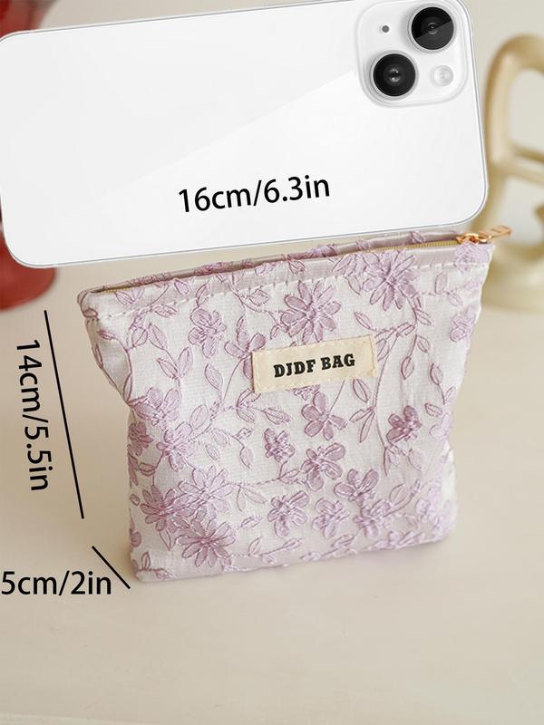 Floral Embroidery Makeup Bag, Fall Outfits, Fall Freshness, Letter Label Decor Zipper Makeup Bag, Portable Cosmetic Storage Bag, Travel Makeup Bag, Zipper Makeup Organizer Pouch