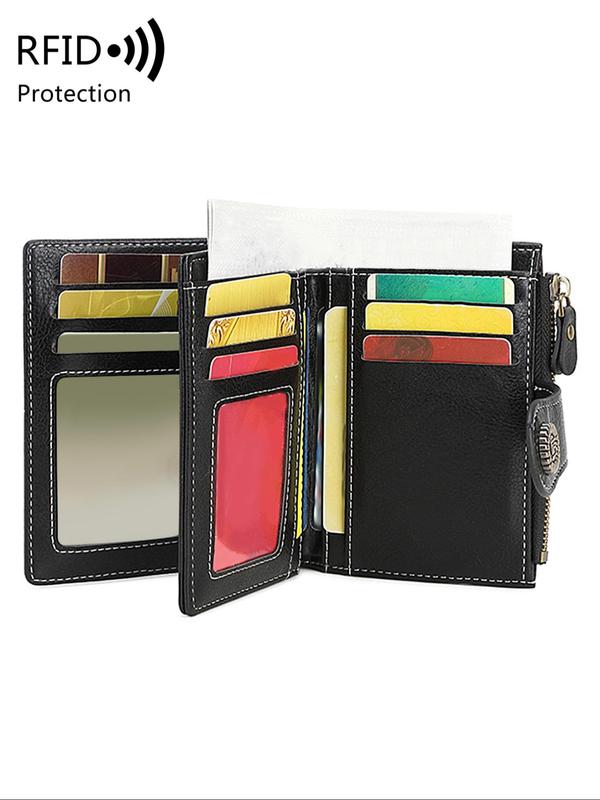 Women's Elegant Rfid Anti-theft Bifold Wallet,  Vintage Multi-card Zipper Buckle Wallet, Retro Multi-functional Short Small Wallet, Casual Trendy Versatile High-quality Daily Wallet