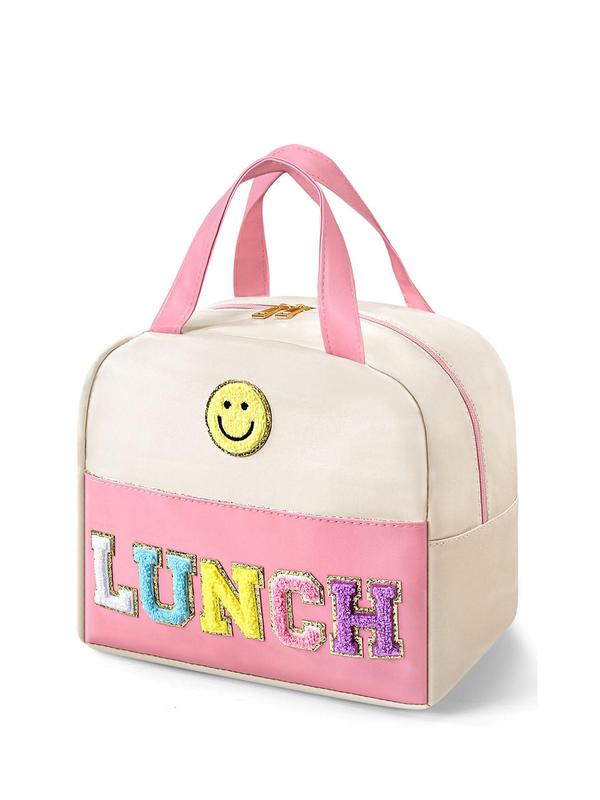 2024 New Style Letter Pattern Design Color Block Lunch Bag, Cute Style Lunch Box for Women & Girls, Casual Lunch Bag for School Office Outdoor Camping