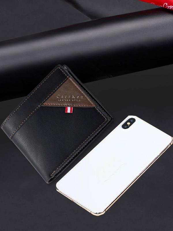 Men's Street Trend Letter Label Decor Short Wallet, Casual Trendy Zipper Short Wallet, Simple Style Plain Color Short Wallet for Daily Use