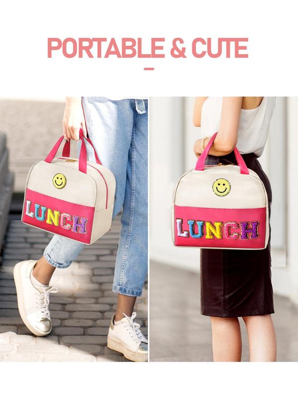 2024 New Style Letter Pattern Design Color Block Lunch Bag, Cute Style Lunch Box for Women & Girls, Casual Lunch Bag for School Office Outdoor Camping