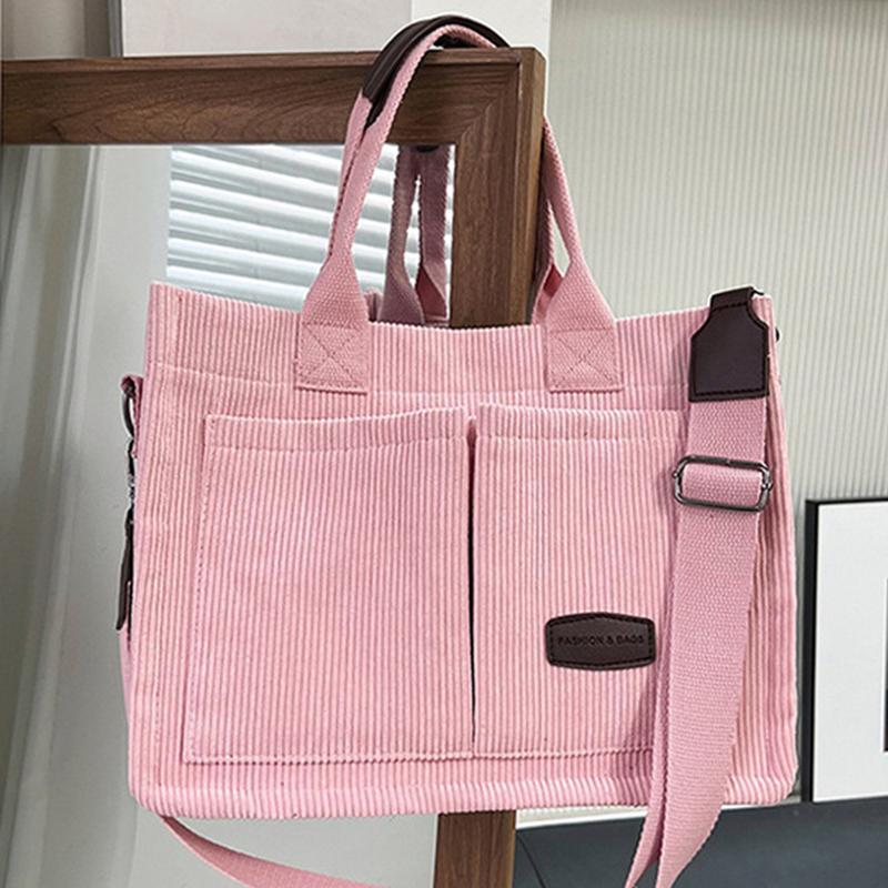 Solid Color Corduroy Totebag for Women Fashion Crossbody Bag Multifunctional Stylish Handbag Multi Pocket Shoulder Bag & Purse