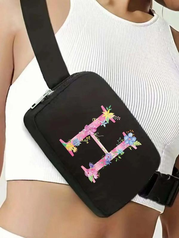 Creative Letter Pattern Fanny Pack, Casual Zipper Chest Bag for Women, Outdoor Sports Printed Chest Bag, Travel Female Belt Bag, Money Pouch