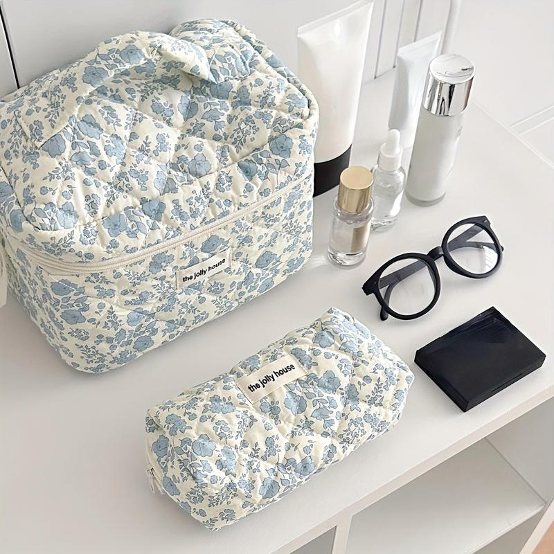 Floral Pattern Makeup Bag, Christmas Gift, Large Capacity Cosmetics Storage Bag, Portable Makeup Organizer, Versatile Storage Bag for Travel, Gym, Office, Home