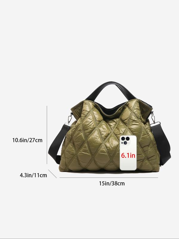 Women's Geometric Quilted Puffer Tote Bag, Fashionable Shoulder Bag for Daily Used, Casual Trendy Versatile High-quality Daily Commuting Bag