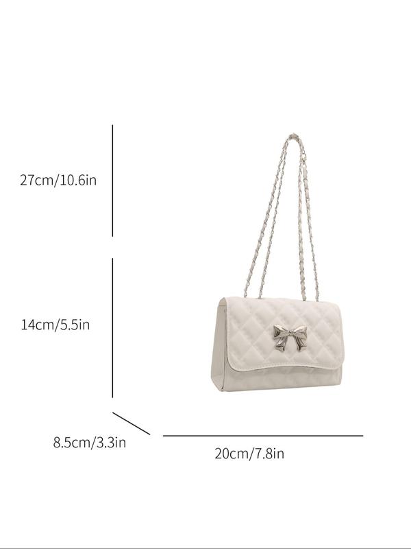 Women's Bow Decorated Quilted Shoulder Bag, Fashionable Solid Color Chain Strap Shoulder Bag for Daily Used, Casual Trendy Versatile High-quality Daily Commuting Bag