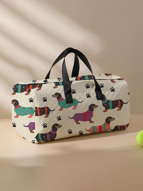 Cute  Quilted Dog Pattern Duffle Bag, Large Capacity Travel Bag, Portable Overnight Bag with Shoe Storage, Fashionable Travel Bag for Women & Men