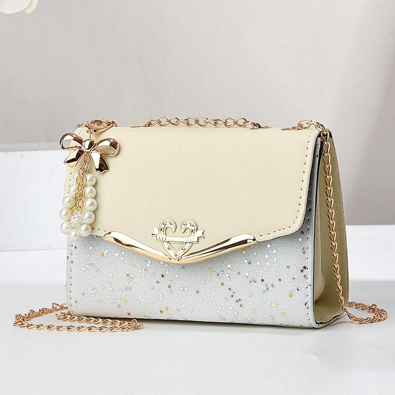 Chic Chain Shoudler Bag for Women Trendy Sequin Flap Crossbody Bag Aesthetic Pattern Satchel Bag Convenient Purse for Daily Use