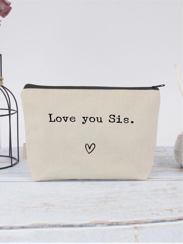 Letters & Heart Print Makeup Bag Set, Zipper Large Capacity Makeup Bag, Toiletry Bag, Gift for Friend, Makeup Bag for Best Friends