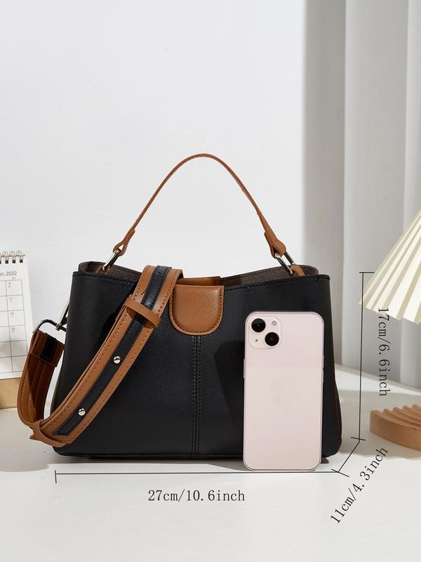 Fashionable Colorblock Pu Leather Handbag, Casual Versatile Zipper Shoulder Bag for Women, Trendy All-match Large Capacity Satchel Crossbody Commuter Bag