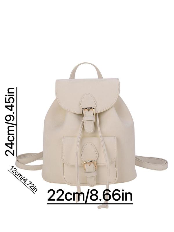 Women's Solid Color Pu Drawstring Flap Backpack, Fashionable Large Capacity Backpack, Casual Versatile Backpack for Daily Used