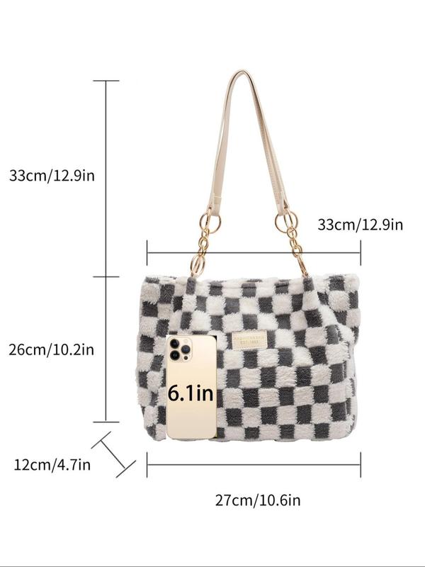 Women's Plaid Pattern Tote Bag, Casual Large Capacity Shoulder Bag for Daily Used, Trendy All-match Bag for Commuters and Students