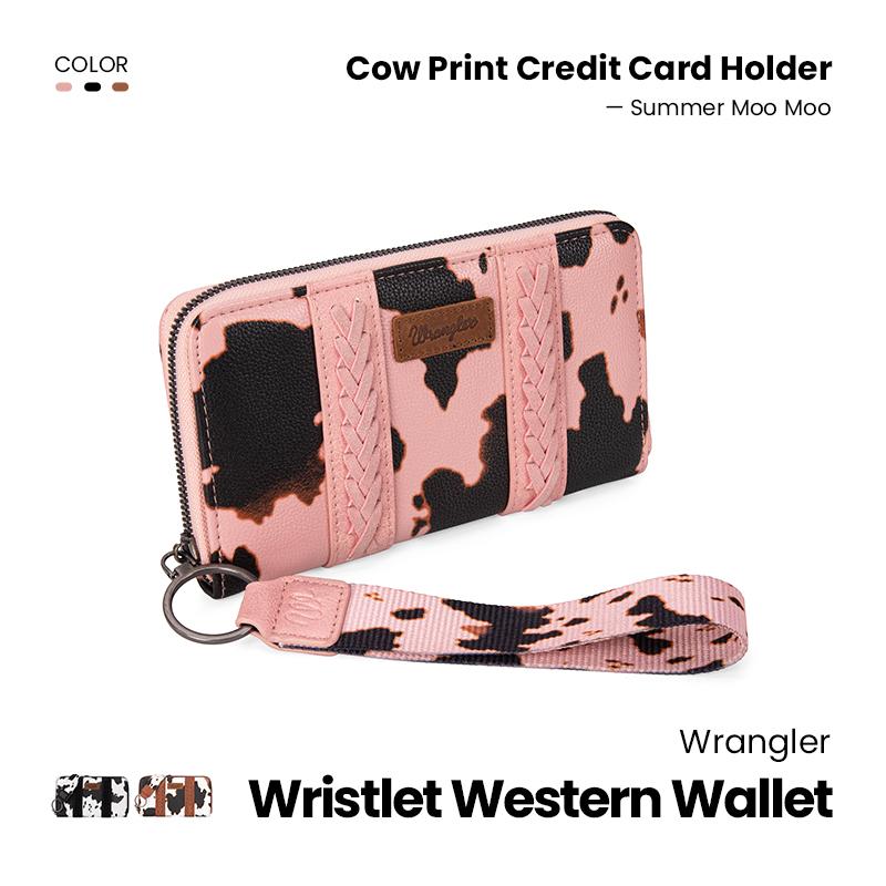 Wrangler [MegaLive] Summer Moo Moo Wristlet Western Wallet Cow Print Credit Card Holder for Women