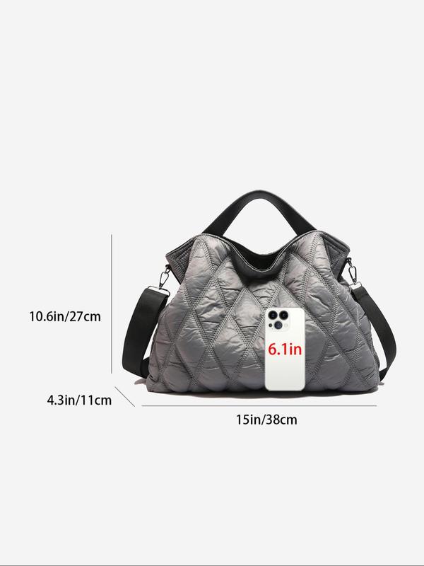 Women's Geometric Quilted Puffer Tote Bag, Fashionable Shoulder Bag for Daily Used, Casual Trendy Versatile High-quality Daily Commuting Bag